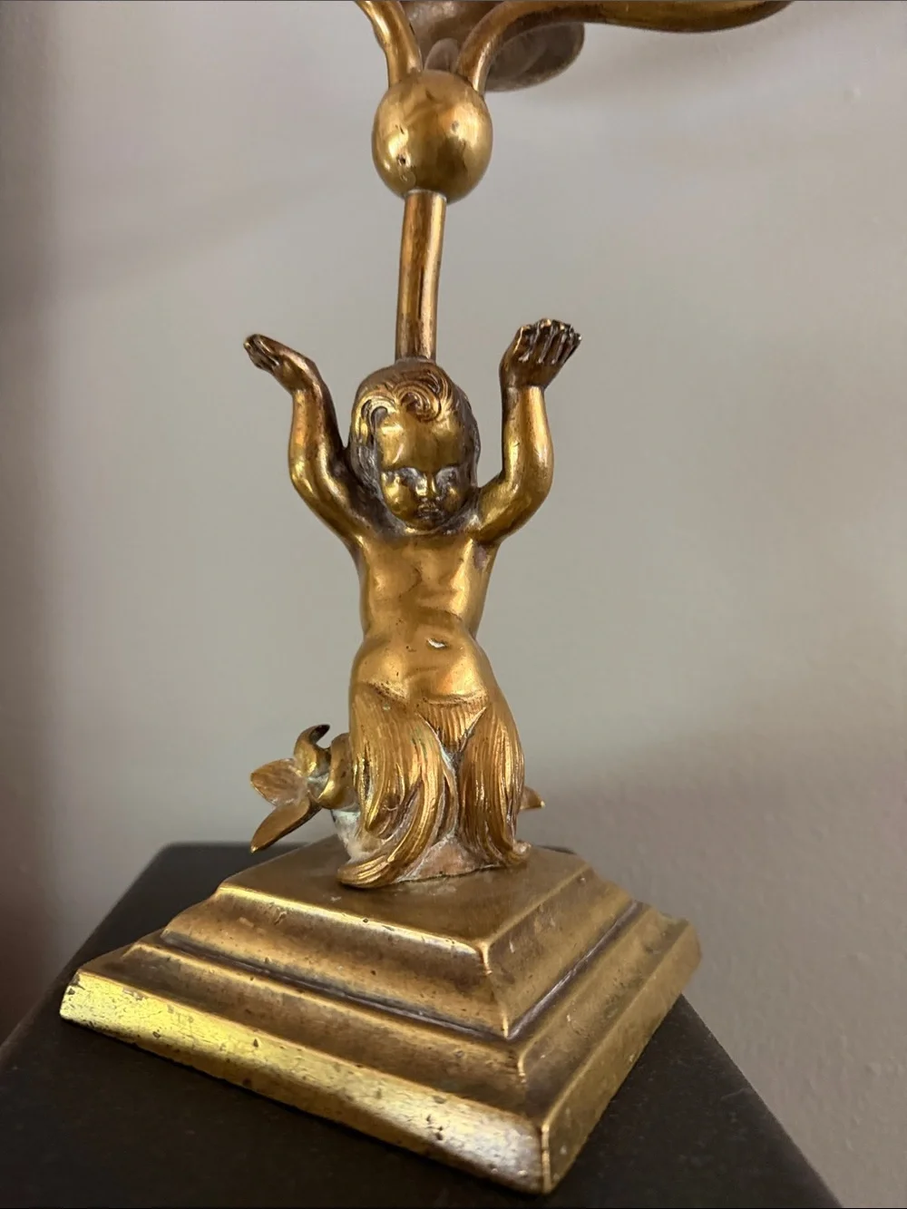 Vintage Brass Gold Cherub 3-Arm Candle Holder candelabra antique